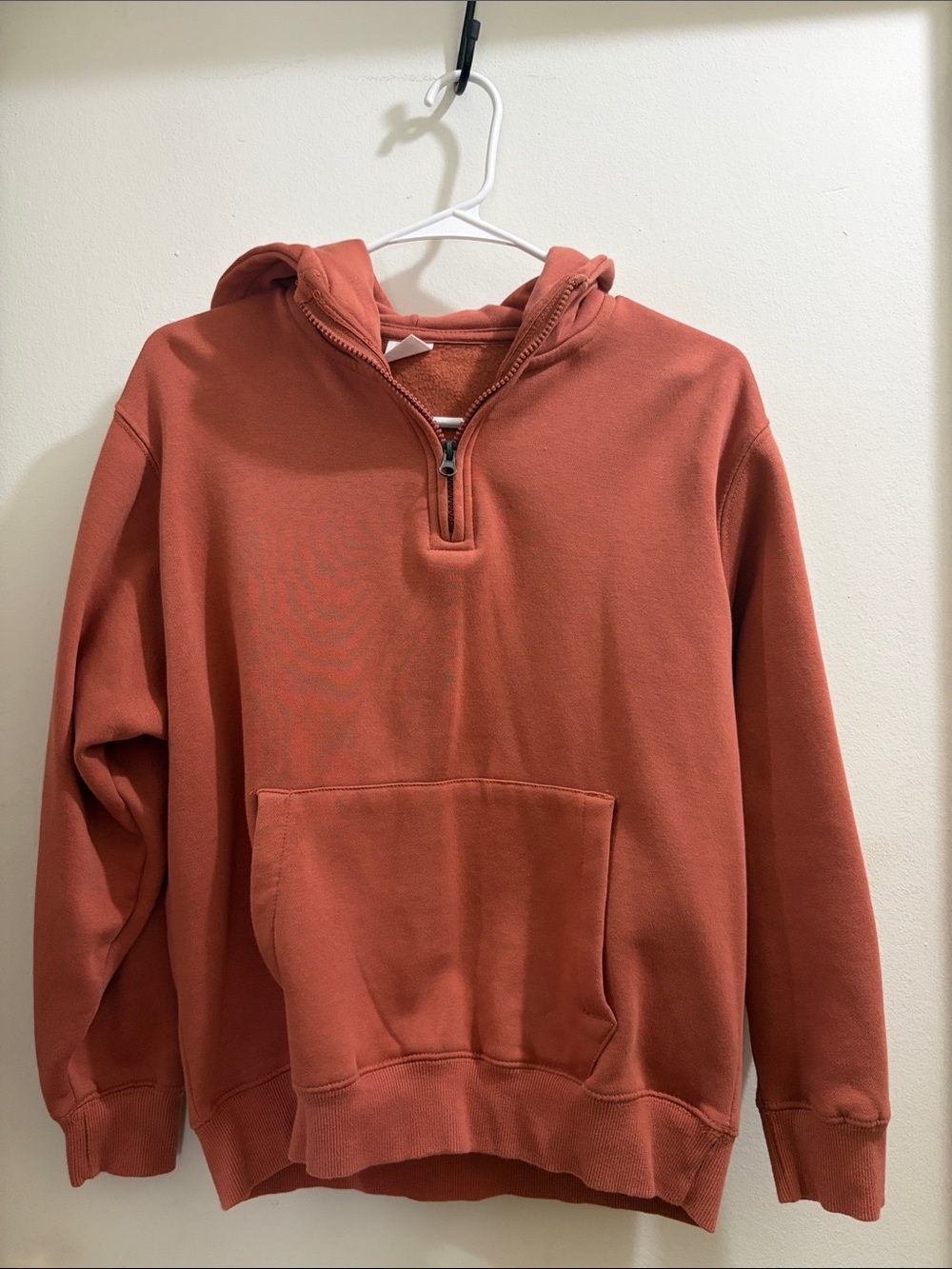 Zara Boys Half-Zip Hooded Sweatshirt in Rust Orange